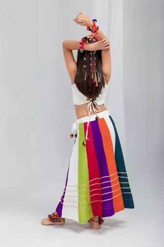 Navratri special multicolor kali with gota patti work lehenga & gamthi patch real mirror work blouse for kids