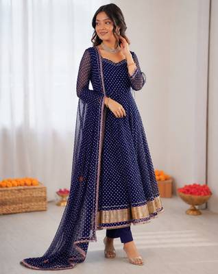 Blue georgette digital printed designer anarkali suit 2