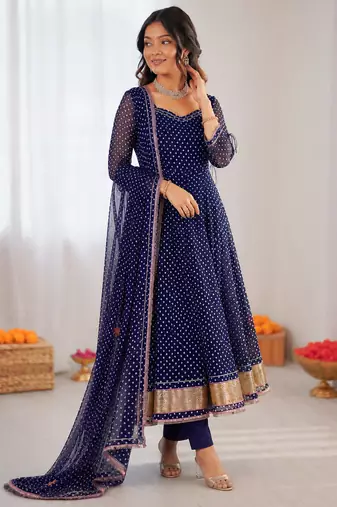 Blue georgette digital printed designer anarkali suit