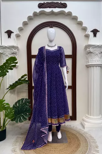 Blue georgette digital printed designer anarkali suit