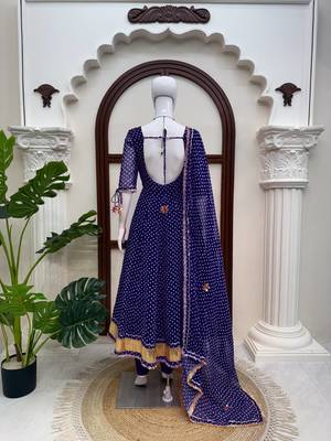 Blue georgette digital printed designer anarkali suit 4