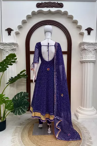 Blue georgette digital printed designer anarkali suit