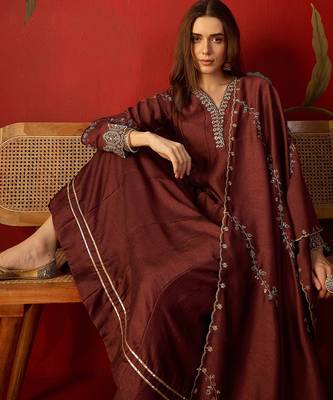 Maroon silk chiffon embroidered anarkali kurta set 2