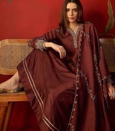 Maroon silk chiffon embroidered anarkali kurta set