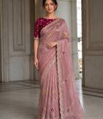 Peach Tissue embroidery work saree with work blouse piece
