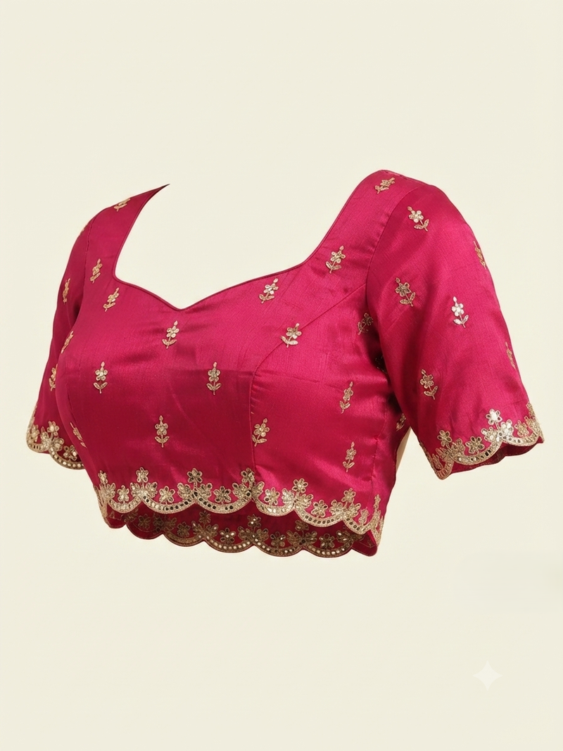 Peach Tissue embroidery work saree with work blouse piece