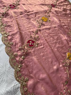 Peach Tissue embroidery work saree with work blouse piece 7