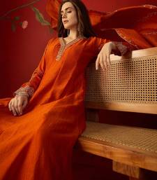 Orange silk chiffon embroidered anarkali kurta set