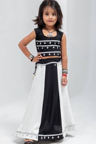 Navratri special real kodi with silver coin lace & latkan work lehenga with blouse for kids