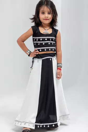 Navratri special real kodi with silver coin lace & latkan work lehenga with blouse for kids