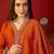 Orange silk chiffon embroidered anarkali kurta set