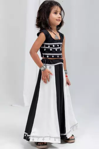 Navratri special real kodi with silver coin lace & latkan work lehenga with blouse for kids