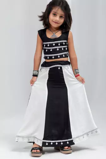 Navratri special real kodi with silver coin lace & latkan work lehenga with blouse for kids