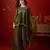 Olive silk chiffon embroidered kurta set.