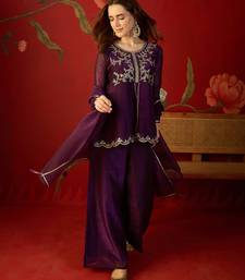 Wine silk chiffon embroidered kurta set