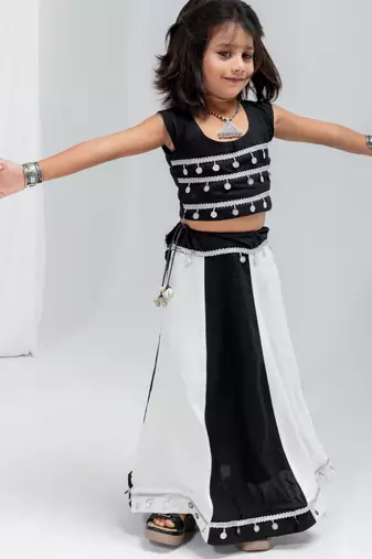 Navratri special real kodi with silver coin lace & latkan work lehenga with blouse for kids
