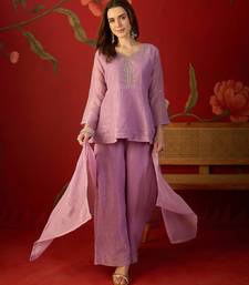 Lilac silk chiffon embroidered kurta set