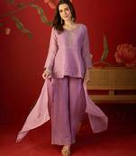 Lilac silk chiffon embroidered kurta set