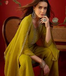 Neon silk chiffon embroidered kurta set