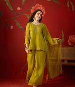 Neon silk chiffon embroidered kurta set