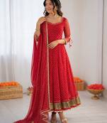 Red georgette digital printed designer anarkali suit