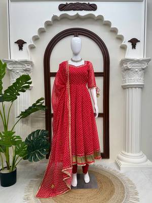 Red georgette digital printed designer anarkali suit 2