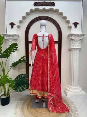 Red georgette digital printed designer anarkali suit 3