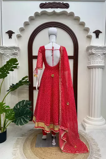 Red georgette digital printed designer anarkali suit