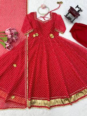 Red georgette digital printed designer anarkali suit 4