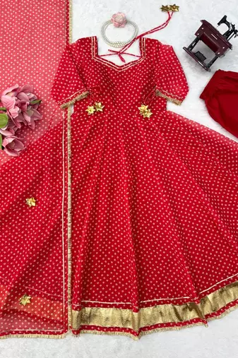 Red georgette digital printed designer anarkali suit
