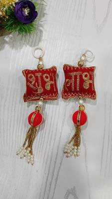 decorative shubh labh cushion gota balls latkan hanging  traditional hanging (pack of 2) 2