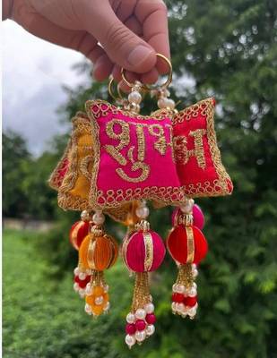 decorative shubh labh cushion gota balls latkan hanging  traditional hanging (pack of 2) 4