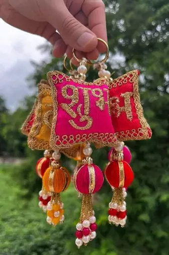 decorative shubh labh cushion gota balls latkan hanging  traditional hanging (pack of 2)