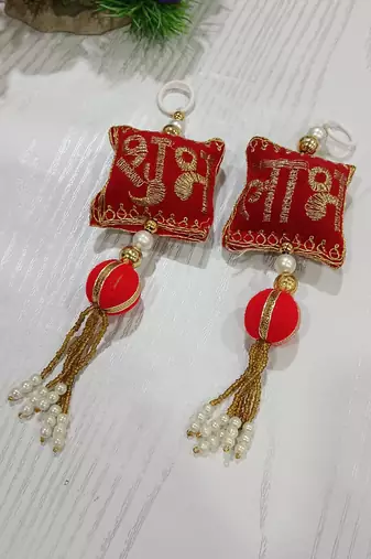 decorative shubh labh cushion gota balls latkan hanging  traditional hanging (pack of 2)