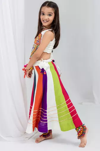 Navratri special multicolor kali with gota patti work lehenga & gamthi patch real mirror work blouse for kids