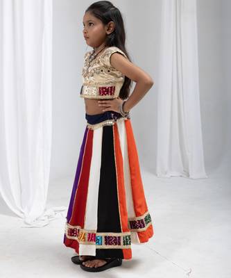 Navratri special multicolor kali with lace work lehenga & real mirror lace work blouse for kids 6