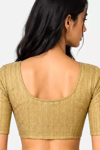 Gold spandex golden zari straight line stretchable readymade saree blouse