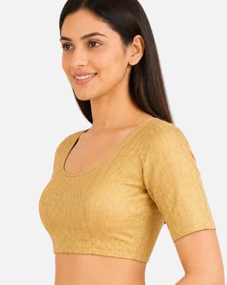 Gold spandex golden zari straight line stretchable readymade saree blouse 4