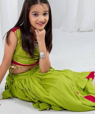 Navratri special hand crafted coin & tiny bell work lehenga with blouse for kids 7