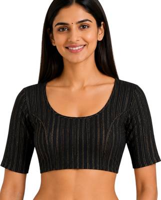 Black spandex golden zari straight line stretchable readymade saree blouse 1