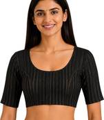 Black spandex golden zari straight line stretchable readymade saree blouse