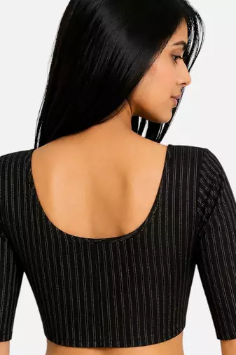 Black spandex golden zari straight line stretchable readymade saree blouse