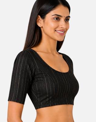 Black spandex golden zari straight line stretchable readymade saree blouse 3