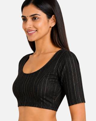 Black spandex golden zari straight line stretchable readymade saree blouse 4