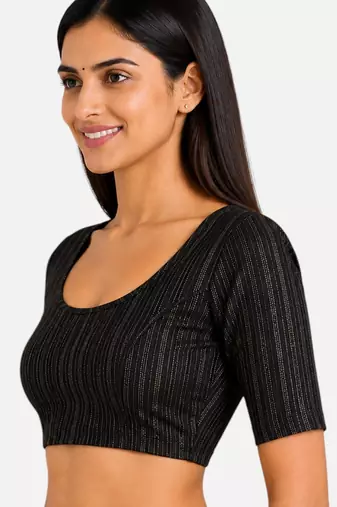 Black spandex golden zari straight line stretchable readymade saree blouse