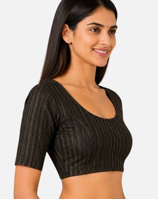 Brown spandex golden zari straight line stretchable readymade saree blouse 3