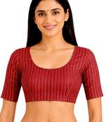 Maroon spandex golden zari straight line stretchable readymade saree blouse
