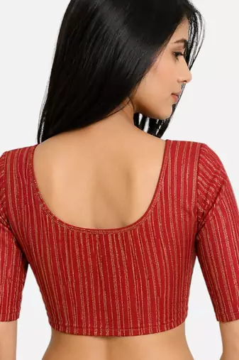 Maroon spandex golden zari straight line stretchable readymade saree blouse