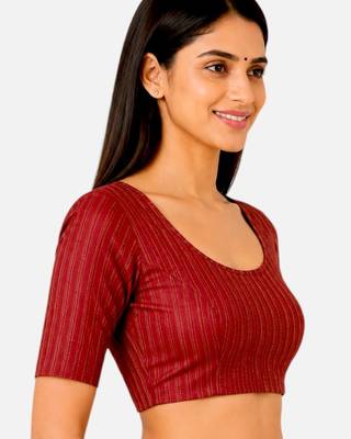 Maroon spandex golden zari straight line stretchable readymade saree blouse 3