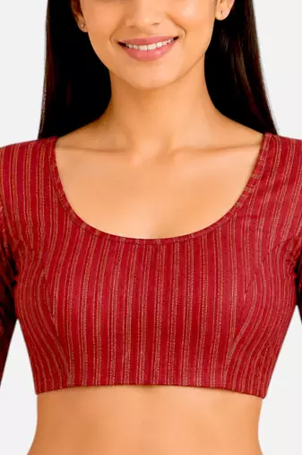 Maroon spandex golden zari straight line stretchable readymade saree blouse